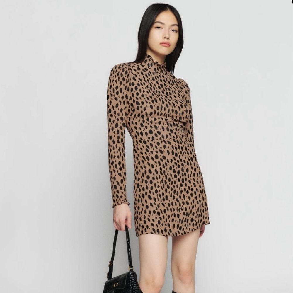Reformation Tan and Black Long Sleeve Dress $248